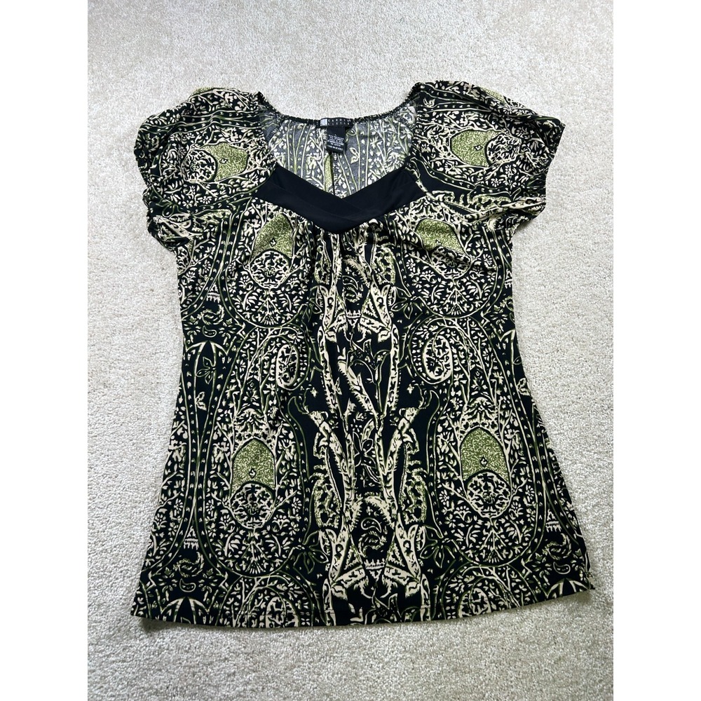 Carole Little Womens Large Paisley Floral Boho Short Sleeve Fairy Grunge Witchy